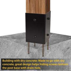 (4 PCS) LADECH 4x4 Post Anchor Base with Bottom Drainage Hole, Concealed Bolts, Black Powder Coated Brackets for Fence Posts, Pergola, Mailbox Post, Come with Wood Screws and Concrete Anchors