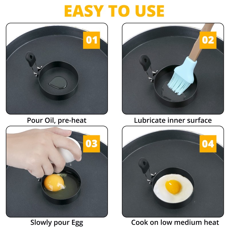 FUNUTTERS Egg Rings, 3.5'', Nonstick, Professional and Large, Stainless Steel
