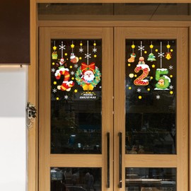 2 Sheets Christmas Window Clings Stickers Winter Snowflakes Merry Christmas Tree Gingerbread Man Santa Claus Window Decals 2025 Christmas Stickers for Xmas Party Holiday Shop Home Glass Display Decor