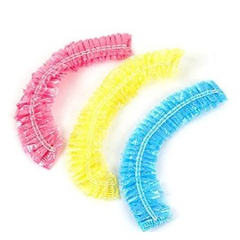 100Pcs Disposable Elastic Plastic Shower Caps Bath Hair Cap for Spa,Home Use,Hotel and Hair Salon (Pink)