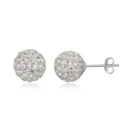 10MM WOMENS Sparkly Disco Ball Sterling Silver Stud Earrings - WHITE CRYSTAL