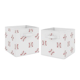 Sweet Jojo Designs Red and White Sports Organizer Storage Bins for Baseball Patch Collection - Set of 2