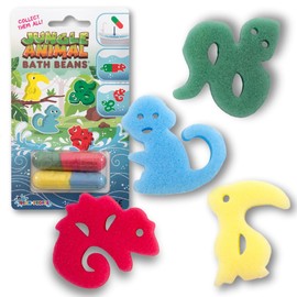 The Bean People Kids Bath Bombs with Surprise Toy Inside, Jungle Animals Bath Sponge, Magic Grow Capsules, Fun and Educational Bath Gifts for Ages 3 and Up, Stocking Filler, Collectible Water Toys