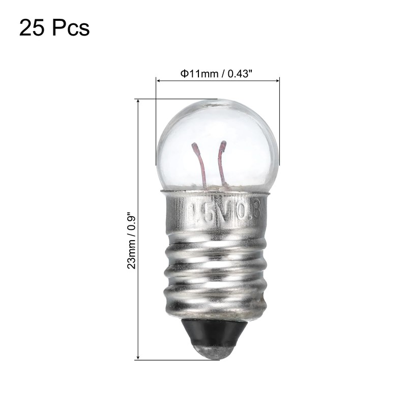 MECCANIXITY 1.5V/0.3A E10 Mini Light Bulbs, 25Pcs Miniature Screw Bulbs