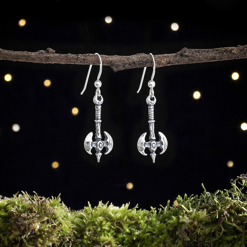 Sterling Silver Minoan Double Ax, Labrys Earrings - SMALL, Double