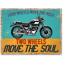 itsperfectfor Motorcycle Sign. 4 Wheels Move the Body 2 Wheels Move the Soul. Classic Vintage Style Bike Metal Motorbike Plaque Garage. Size Small.