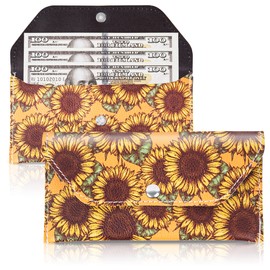 Cash Envelopes,Jasenna PU Leather Money Bag Pouch Wallet,Reusable Budget Envelope for Budgeting and Saving Money(1-Sunflower)