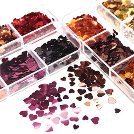 Mkwntg Metal Heart Nail Art Sequins 3D Heart Nail Glitter Flakes Valentines Day Nail Art Stickers Decals Shiny Laser Gold Silver Nail Art Supplies for Nail Art Decoration Eye Face DIY Crafts 6 Grids