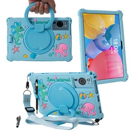 Tablet Case for TCL Tab 10 5G Case 10.1 Inch/TCL Tab 10S 9081X/9080G/9183W,Soft Anti-Stress Silicone Case with Rotate Stand/Pencil Holder/Shoulder Strap/Pen for TCL Tab 10.1 Inch (Sky Blue)