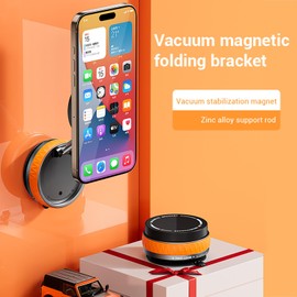 Eastcoo Vacuum Suction Magnetic Phone Holder with 360 Degree Rotation, Handsfree Magnetic Phone Holder Mount for Car/Smooth Surface,Foldable and Retractable Phone Holder for All Phones,Orange