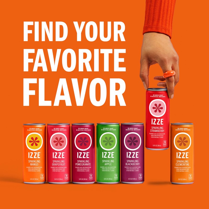 IZZE Sparkling Water Juice Beverage Blend, Clementine, No Sugar Added,