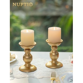 Set of 2 Gold Metal Pillar Candle Holders for 3 inches Dia Candle, Wedding Centerpieces Candlestick Holders Stand Centerpiece Decoration Ideal for Weddings, Special Events, Parties