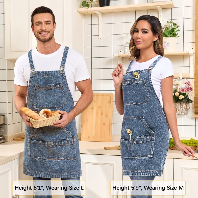 Beitiny Denim Apron with Pockets, Cross Back Apron for Men