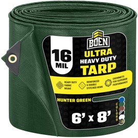 Ultra Heavy Duty Tarp Waterproof Cover | Hunter Green, 6' x 8' 16 Mil Thick | Rip Proof Tarps | Thick Weave Material, UV Resistant Great for Tarpaulin Canopy Tent, Boat, RV or Pool Cover