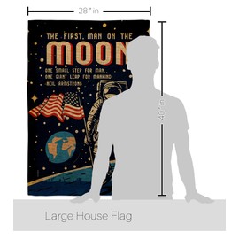 Breeze Decor First Men On Moon Burlap House Flag 2 pcs Pack Armed Forces NASA Space Program Discovery Sky Astronomy United State American US Banner Small Garden Yard Gift Double-Sided, Made in USA