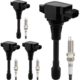 HQPASFY Ignition Coil UF549 Pack & Iridium Spark Plugs Set of 4 Compatible with Nissan Altima Cube Frontier NP300 Sentra Tiida Versa NV200, Infiniti FX50 M56 Q70 QX60 Rapalce#GN10241, 5C1753