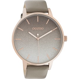 Oozoo Large Women's Watch with Leather Strap and 5-Minute Line Indexes on the Dial 48 mm Diameter in Various Variations, Rose gold / taupe, Elegant, classic