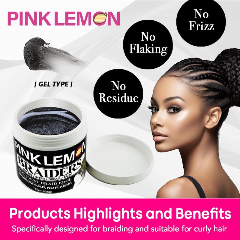 PINK LEMON Braiders - Maximum Hold, No Flaking, Long Lasting