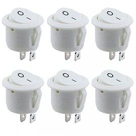 6x Kippschalter Wippschalter 2 polig rund, Rot Schwarz Weiß ON/OFF 6A/250V Kunststoff push Button Switch | weiß