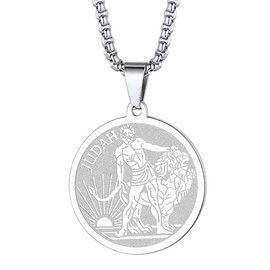 chengxun 316L Stainless Steel Lion of Judah Necklace Women Mens Judaism Jewish Jewelry Paleo Hebrew Yahusha Coin Neck Chain Hanukah Gift For Her (193S)