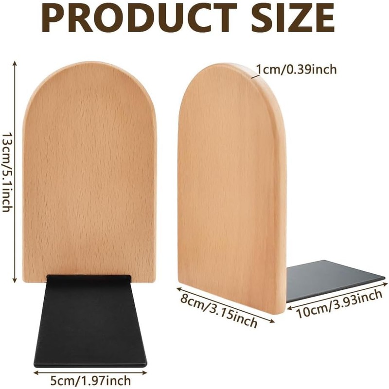 2 Pack Book Ends Natural Bamboo Bookend Anti Slip Book