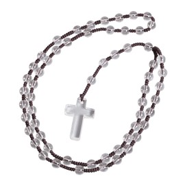 Nupuyai Crystal Cross Pendant with Rosary Chain for Men and Women, Catholic Gemstone Prayer Chain, Cross Necklace, Healing Stone, Reiki Jewellery, Rock crystal stone, Rock crystal stone.