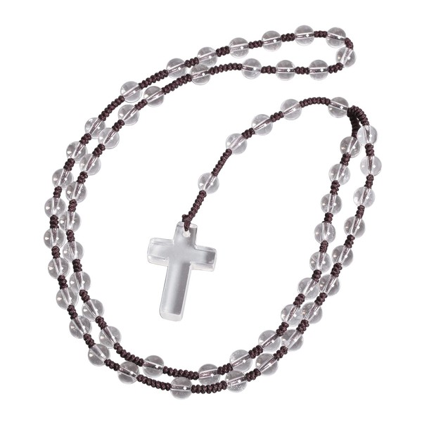 Nupuyai Crystal Cross Pendant with Rosary Chain for Men and
