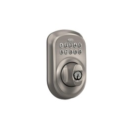 Schlage BE365 PLY 619 Plymouth Keypad Deadbolt, Electronic Keyless Entry Lock, Satin Nickel