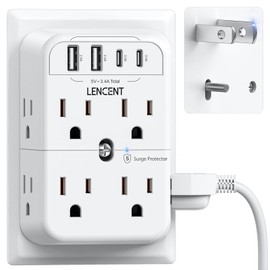 LENCENT LENCENT 2 Prong Power Strip, 3 to 2 Prong Outlet Adapter, 2 Type C&2 USB, Surge Protector, Polarized Plug, 3-Sided Wide Spaced Extender, Wall Tap Splitter for Non-Grounded Outlets in Old House