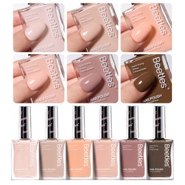 Beetles Fall Nail Polish Set, 6 Colors 15ml Brown Neutral Nude Pink Nail Polish, Skin Tones Collection Quick Dry Long Lasting Finger Nail Polish Manicure DIY Nail Art Salon Home Gift For Women Girls