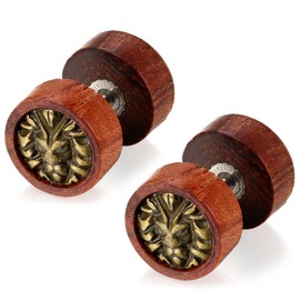 Flongo Men's Women Vintage Stainless Steel Lion Wood Cheater Fake Ear Plugs Gauges Illusion Screw Stud Earrings