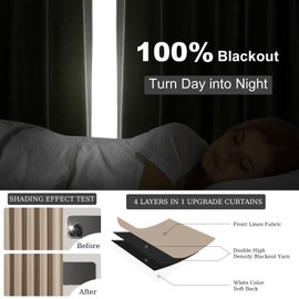 Topfinel Extra Long Total Blackout Linen Curtains 108 Inches Long for Living Room Large Window with Hooks Rings, Pinch Pleated Cold Blocking Acoustic Heavy Taupe Track Curtains 2 Panels 9 FT