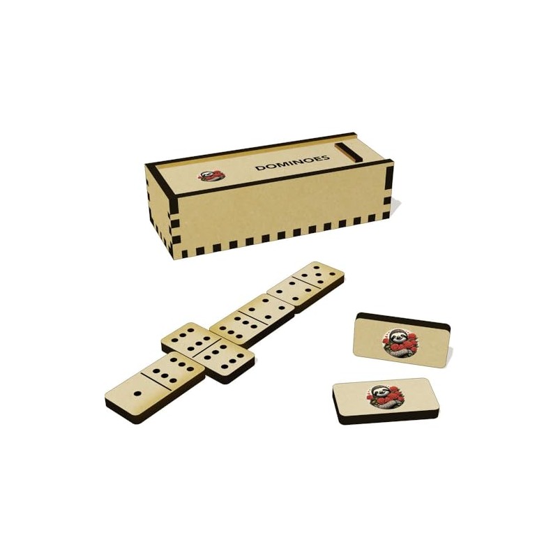 Azeeda 'Romantic Sloth With Red Roses' Domino Set & Box