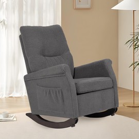 HXZDZ Rocking Chair Nursery, Nursing Rocking Chairs for Mom Nursery, Teddy Rocker Glider Chair with High Backrest,Reading Chair for Living Room, Bedroom, Grey