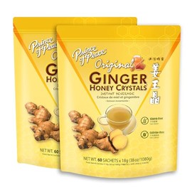 Prince of Peace Ginger Honey Crystals Family Value Size 60 Sachets Instant Hot or Cold Beverage Easy to Brew – Caffeine and Gluten Free – Real Ginger 38oz (1080g), Twin Pack (Pack of 2) (Original)