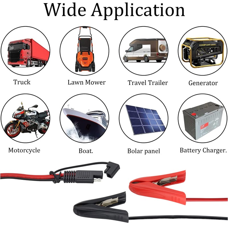 HCFeng 14AWG SAE to Alligator Clip Cable 12V SAE Adapter