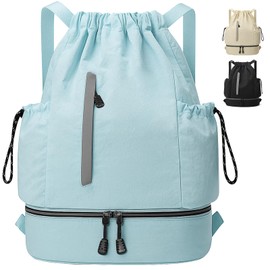 Qoosea Gym Bag Drawstring Backpack, Large Capacity Sports Bag, Waterproof Nylon Gym Bag, Adjustable Drawstring Gym Bag for Men and Women, Sports Bag for Gym, Swimming, Sports, Travel, blue