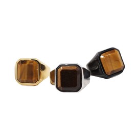 HIJONES Stainless Steel Big Square Agate Stone Ring for Men Basic Cocktail Jewellery Brown Gem Gold Size P 1/2