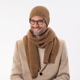 Stetson Camel Wool Scarf, Plain Scarf, Elegant Knitted Scarf, Wool Scarf for Autumn/Winter, Made in Italy, Unisex, camel