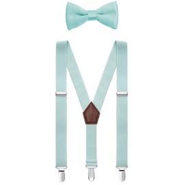 Mcvotcot Suspenders for Boys and Bow Tie Set Adjustable Elastic 30 Inches Mint Green