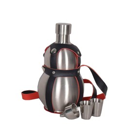 64 Oz Stainless Steel gourd Wine Flask Bottle Flagon Kettle Outdoor Black Strap