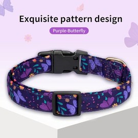 Collares de perro con hebilla ajustable para perros lindos, collar especial suave y elegante con diseño de flores para perros pequeños, medianos y grandes (mediano, mariposa morada)