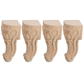 6 inch / 15cm Wooden Furniture Legs, La Vane Set of 4 European Style Solid Wood Carving Furniture Replacement Feet Decoration for Sofa Cabinet Wardrobe Table Loveseat