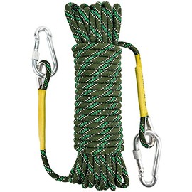 X XBEN Outdoor Climbing Rope, 8MM Diameter Static Rock Climbing Rope 40M(132ft) Tree Climbing Rappelling Rope with Hooks, Escape Rope Fire Rescue Parachute Rope