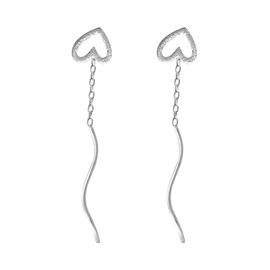 Love Heart Spiral Tassel Dangle Earrings for Women Girls Teens 925 Sterling Silver Wire Chain Threader Drop Dangling Piercing Ear Cute Birthday Valentine Wedding Jewelry Gifts for Her