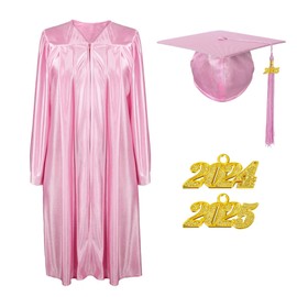 Misscom Unisex Shiny Graduation Cap Gown 2024 2025 Year Charm Tassel Set for Middle High School and Bachelor