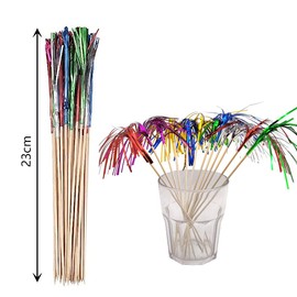 YUNYAN Fireworks Cocktail Sticks Pack of 100 Cocktail Sticks Colourful Fruit Toothpicks Drink Decoration for Cocktail Party Decoration Colourful Fruit Toothpicks Palm Trees Parties Christmas