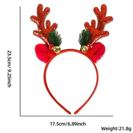 KFZR Christmas Headbands Glitter Elk Antlers Hair Bands Sequin Reindeer Holiday Party Accessory for Women Girls (Red)