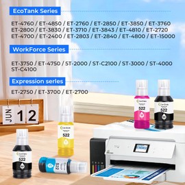 CenDale T522 Ink Refill Bottle - Replacement for Epson 522 Ink Bottles Compatible for Ecotank ET-2720 ET-2760 ET-2800 ET-4800 ET-2803 ET-2750 ET-3750 ET-4700 ET-3760 ET-4760 ET-2700 Printer (2BK CMY)