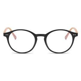 Gleyemor Blue Light Glasses for Men Women, Vintage Round Bluelight Blocking Computer Screen Protection Glasses (Matte Black Frame & Wood-grain Leg)